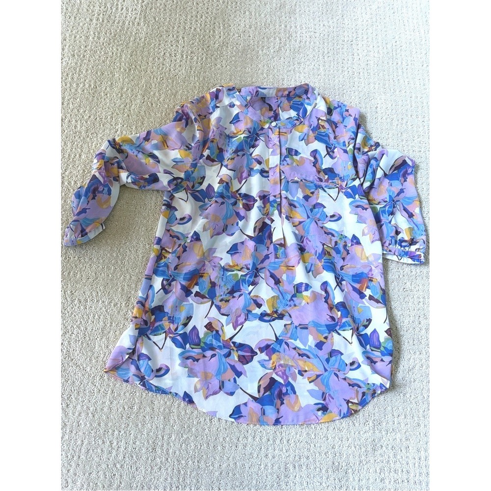 NYDJ Pastel‎ Floral Blouse in Lavender, Blue and Yellow 3/4 Sleeved Size S